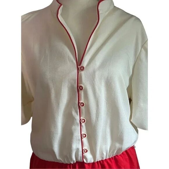 John Roberts Vintage short Sleeved Dress Ivory Red Size Large - Picture 6 of 11